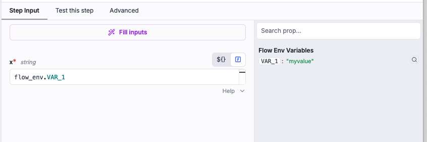 Flow env variables in property picker